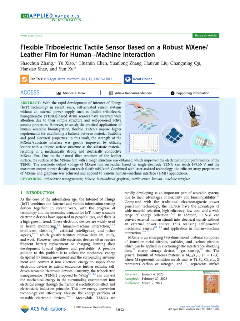 Flexible Triboelectric Tactile Sensor Based On A Robust Mxene Leather ...