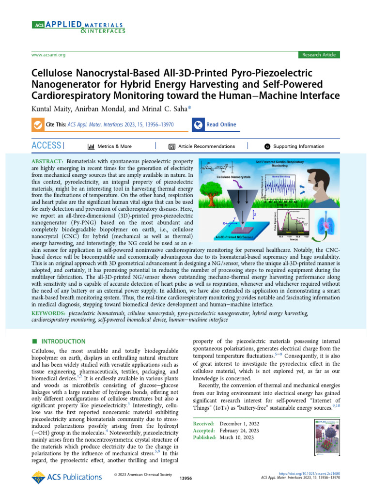 Cellulose Nanocrystal Based All 3d Printed Pyro Piezoelectric ...
