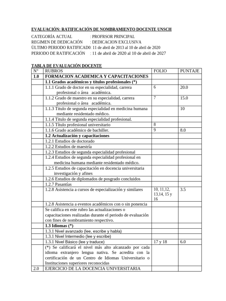 Tabla de Evaluación Docente | PDF | Enseñando | Maestros