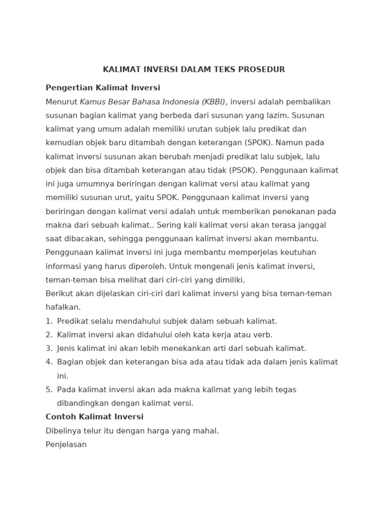 Kalimat Inversi Dalam Teks Prosedur | PDF