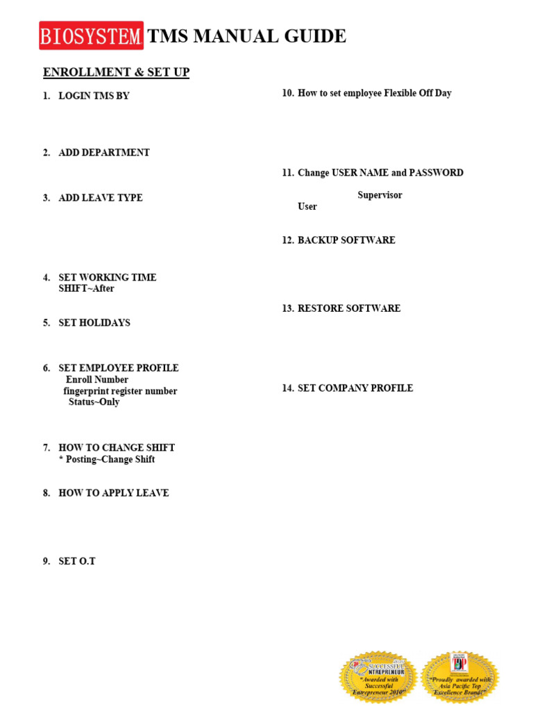 Biosystem Tms Manual Guide | PDF