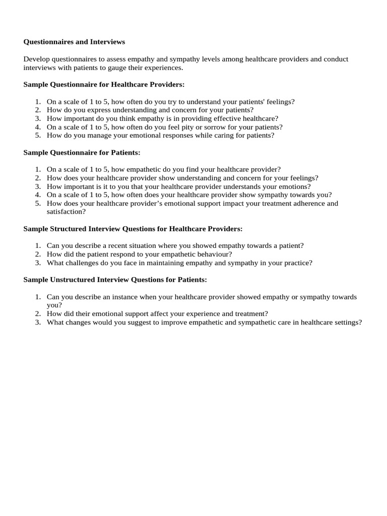 Questionnaires For Healthcare Providers | PDF