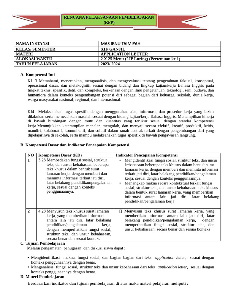RPP application letter | PDF