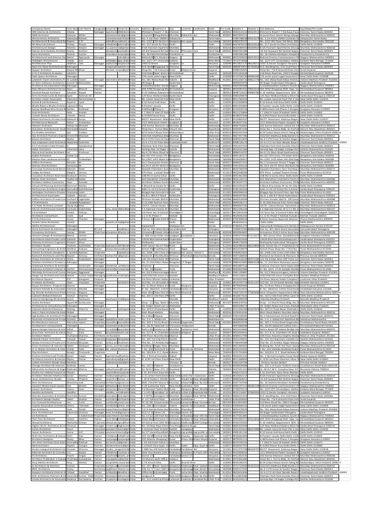 Architect - Data SAMPLES - XLSX - Google Sheets | PDF