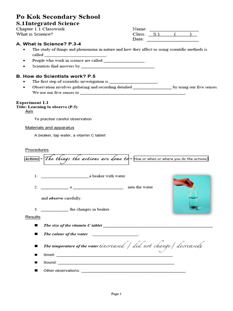 PoKokSS S1 Classwork What Is Science | PDF