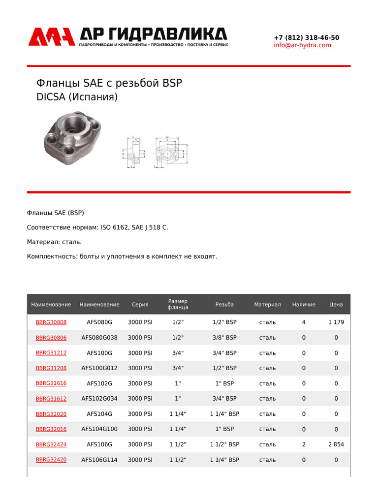 Фланцы SAE с резьбой BSP | PDF