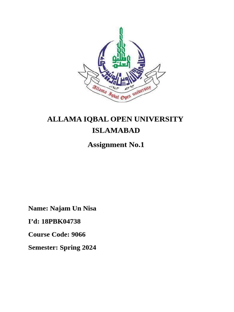 Allama Iqbal Open University Islamabad Assignment No.1 | PDF