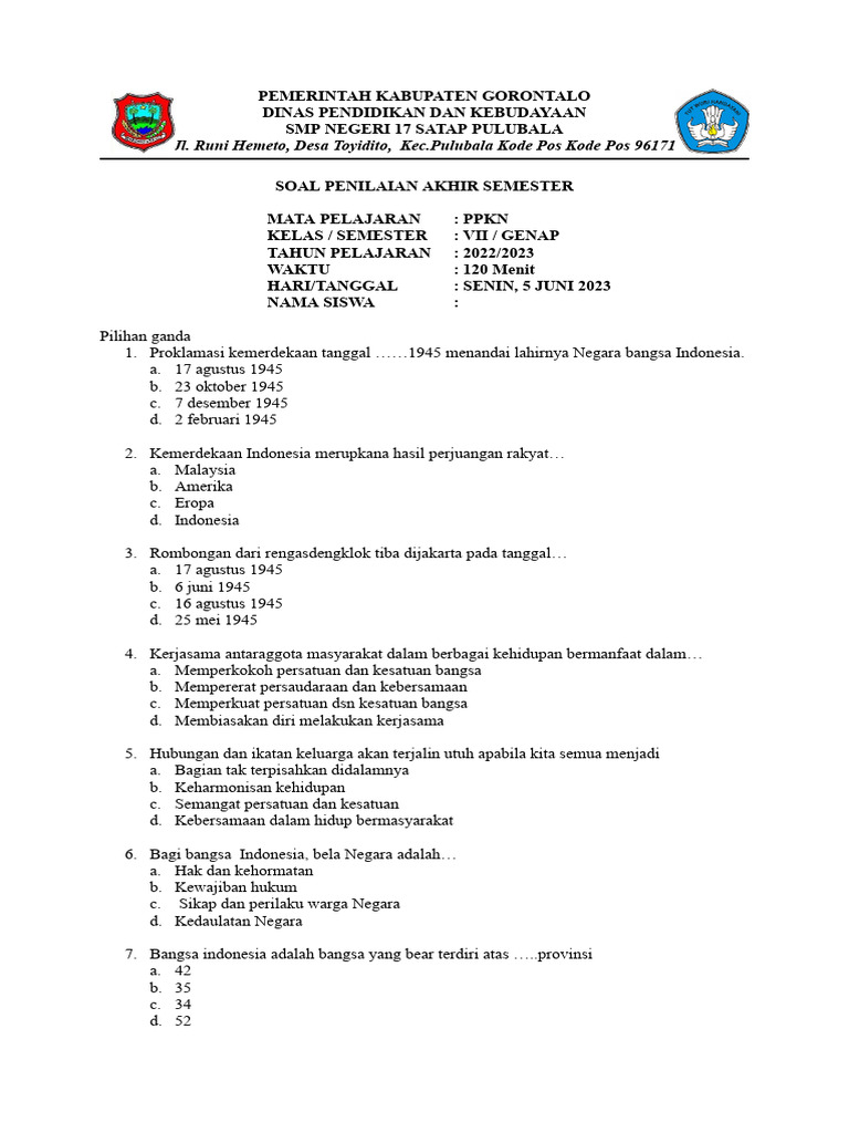 Soal PKN Kelas VII | PDF