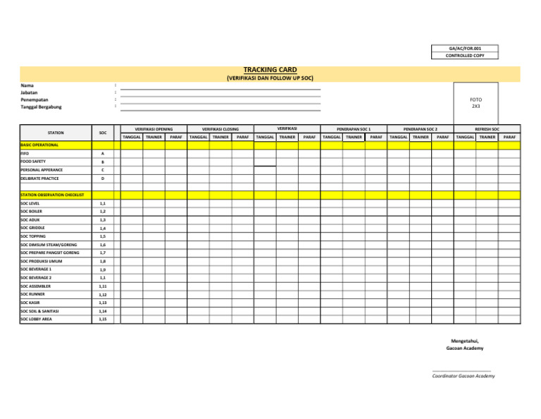 GA - AC.FOR.001 TRACKING CARD Rev 2.0 | PDF