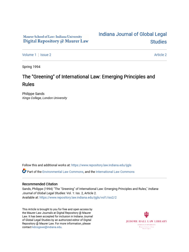 The Greening of International Law - Emerging Principles and Rule | PDF