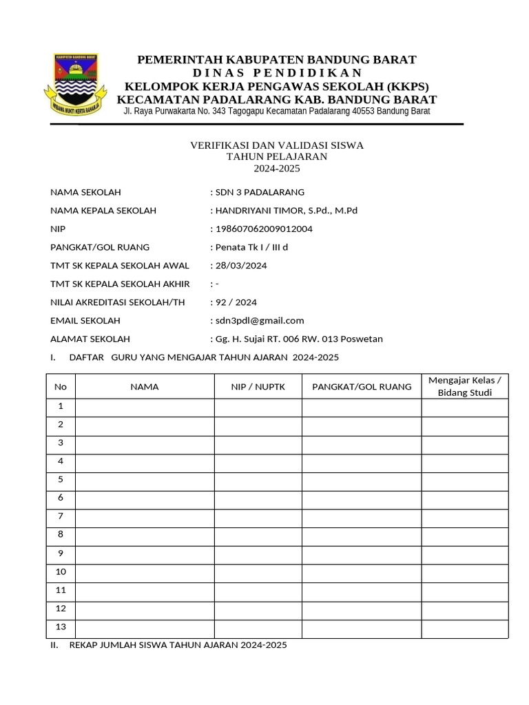 Verval siswa tahun 2024 2025 pdf