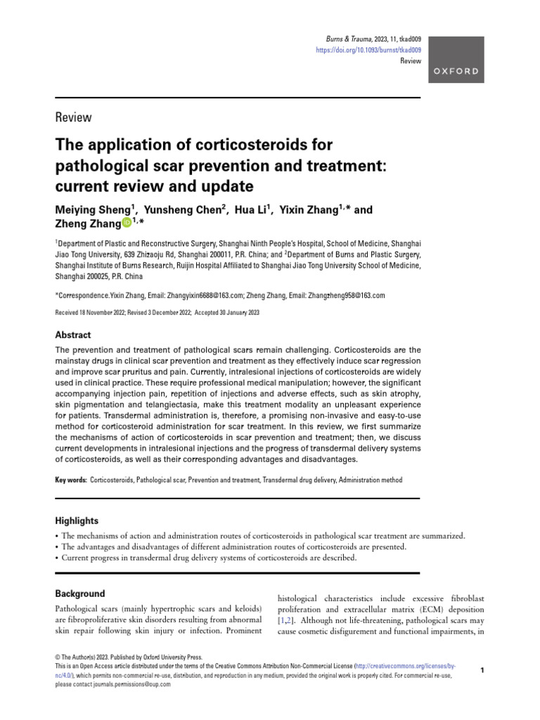 The Application of Corticosteroids For Pathological Scar Prevention and ...