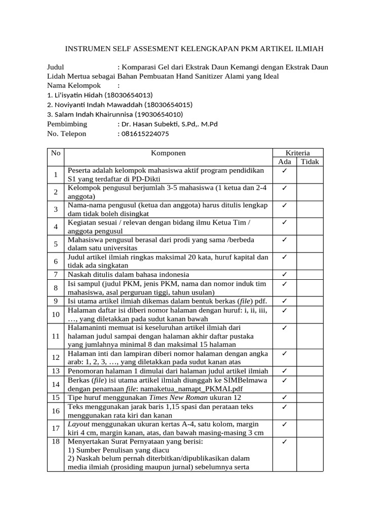 Penilaian Diri PKM AI | PDF