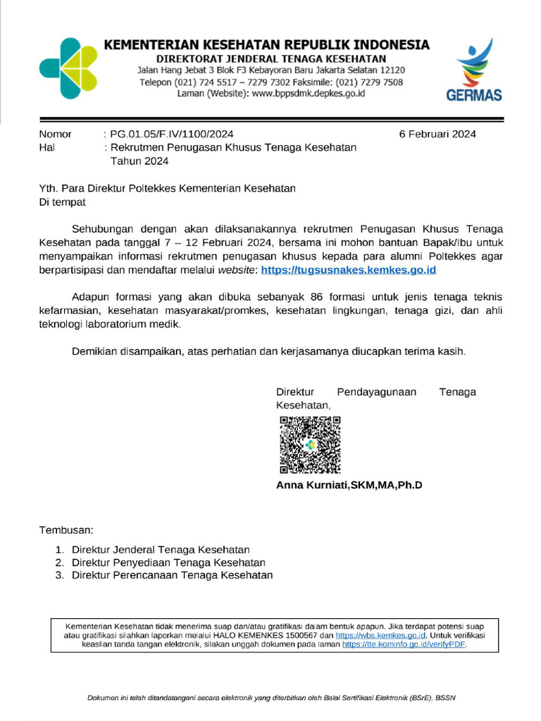Surat Rekrutmen Penugasan Khusus Nakes Tahun 2024 | PDF