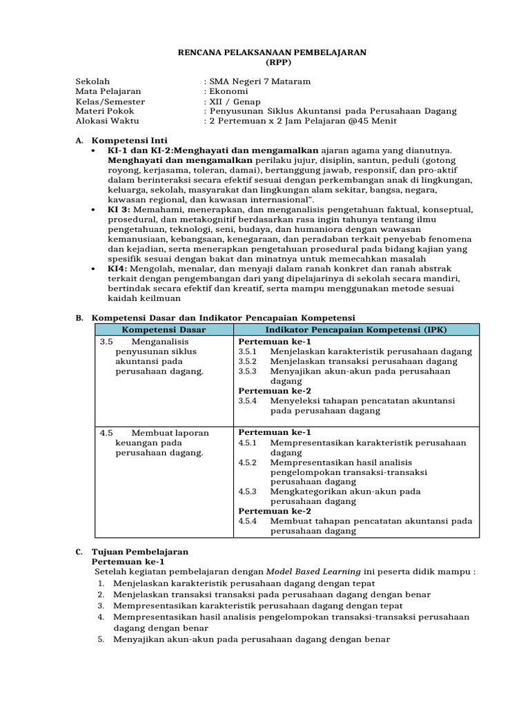 RPP Ekonomi XII L. Wire | PDF