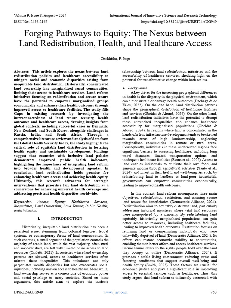 Forging Pathways To Equity: The Nexus Between Land Redistribution ...