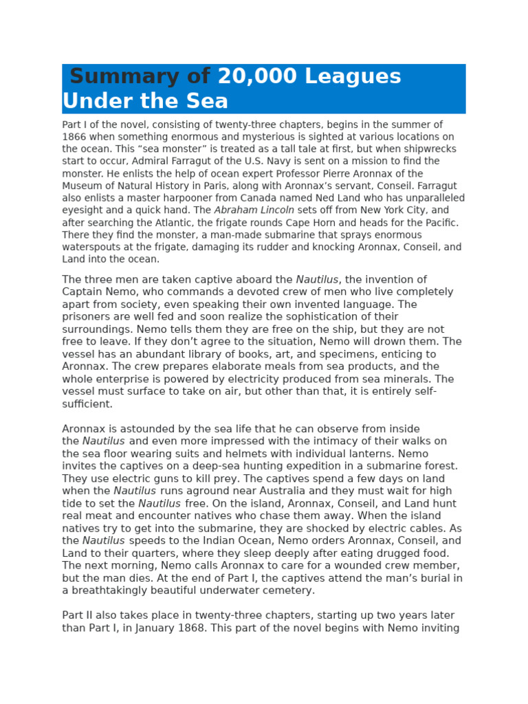 Summary Of 20 Leagues Under The Sea Pdf