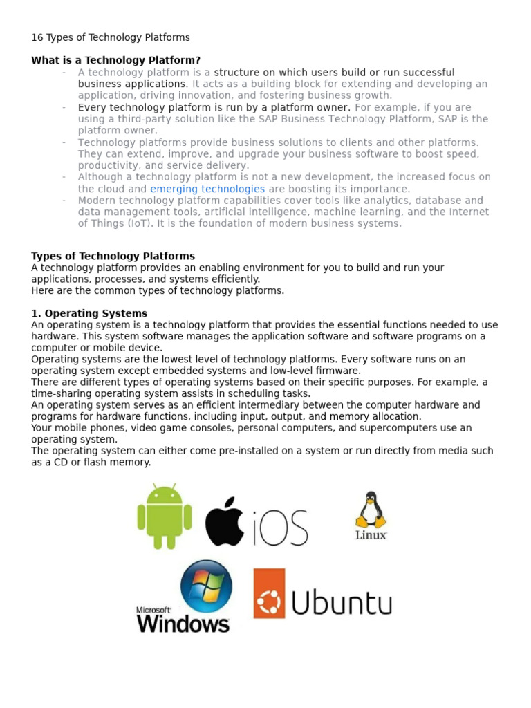 16 Types of Technology Platforms | PDF