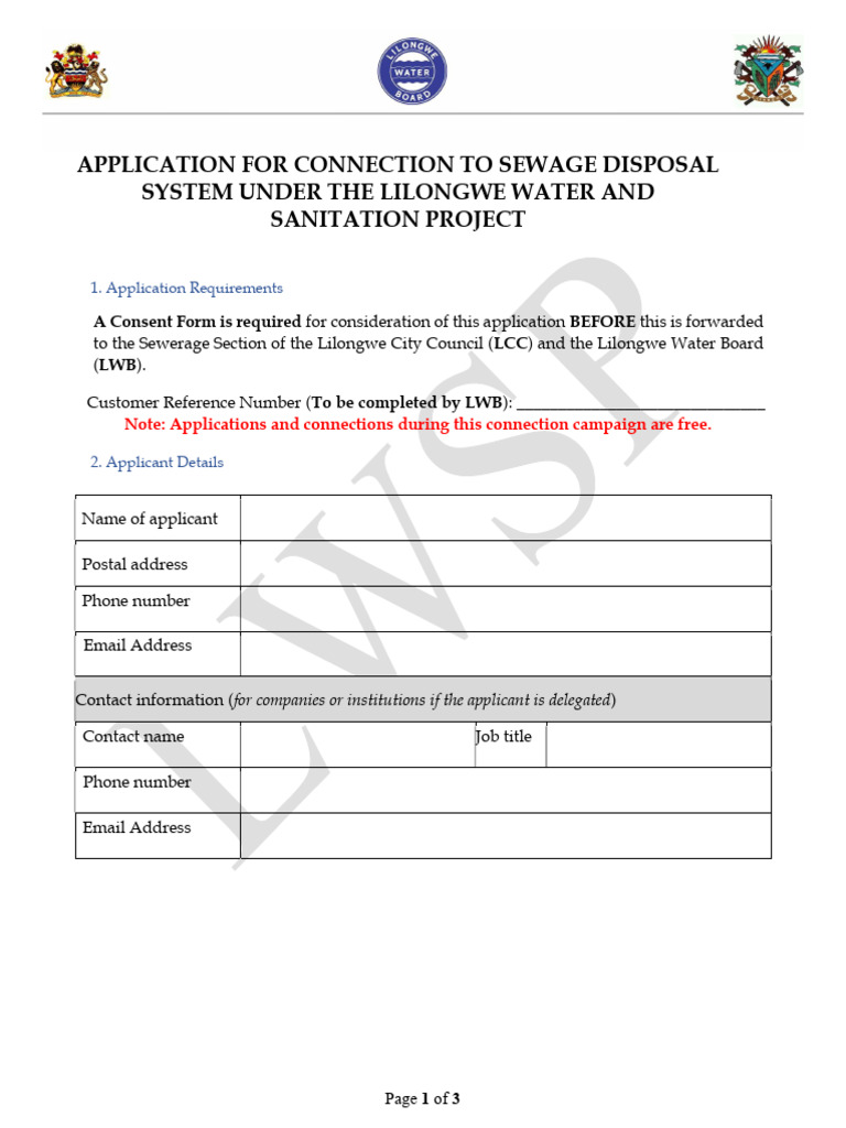 House Connection Sewer Connection Application Form | PDF