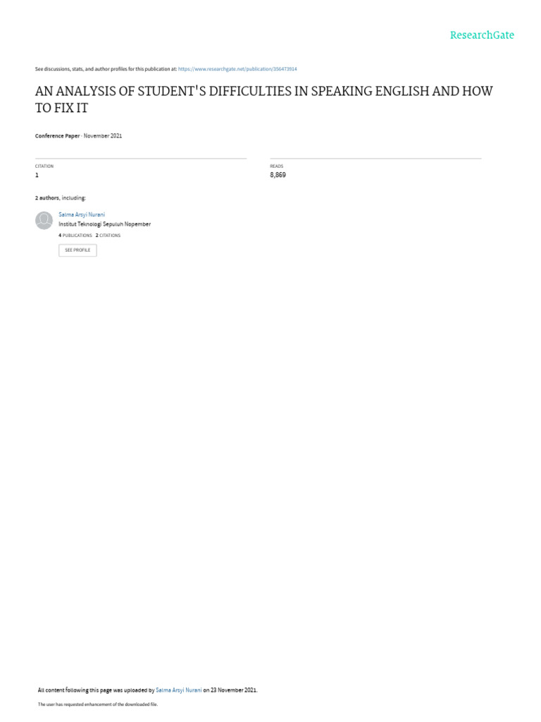 Ananalysis of Students Difficulties in Speaking English and How To Fix ...