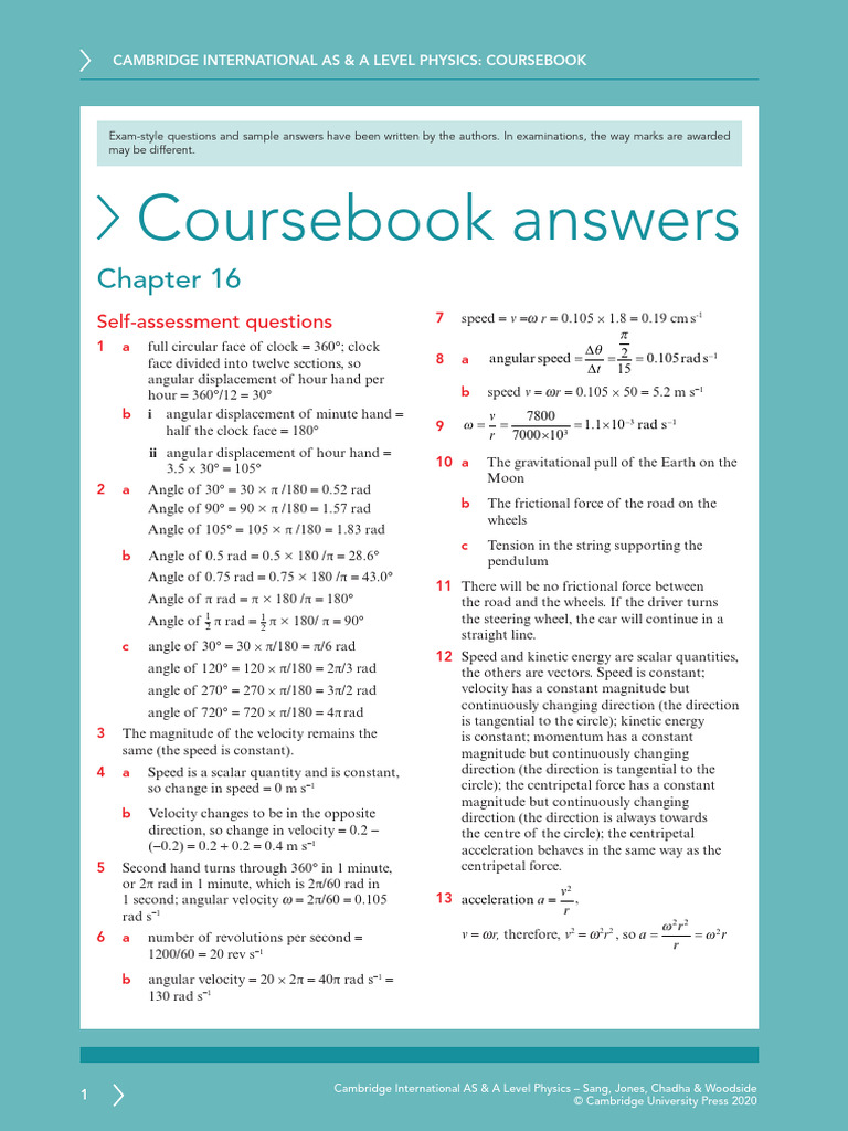 AS & A Level Physics Coursebook Answers | PDF | Velocity | Acceleration