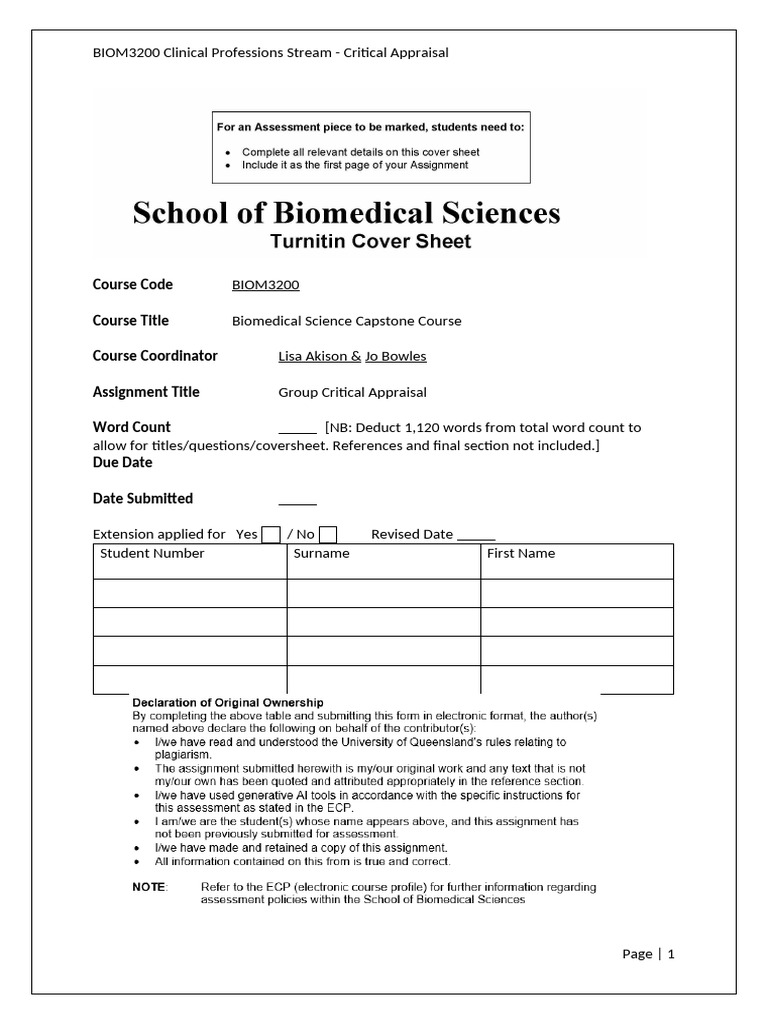 BIOM3200 Clinical Professions RCT and Cohort Template 2024 | PDF