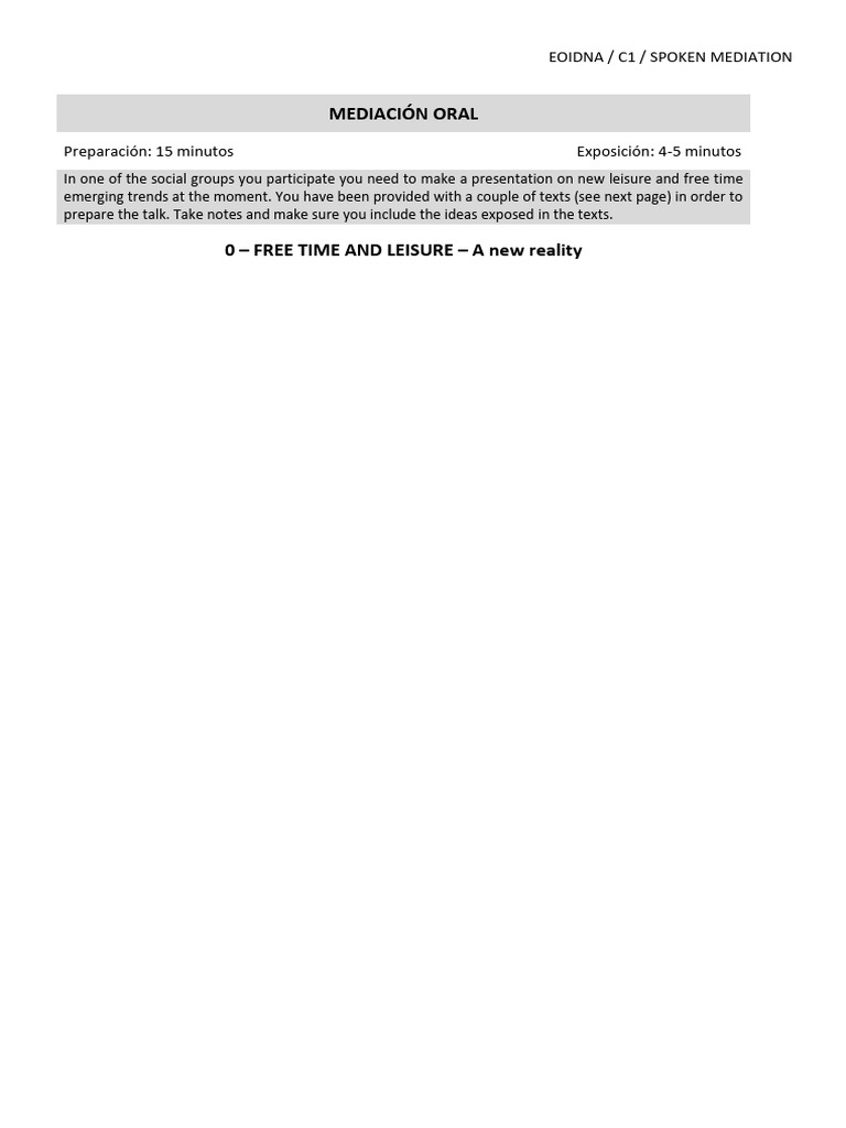 C1 SpMED Free Time and Leisure | PDF