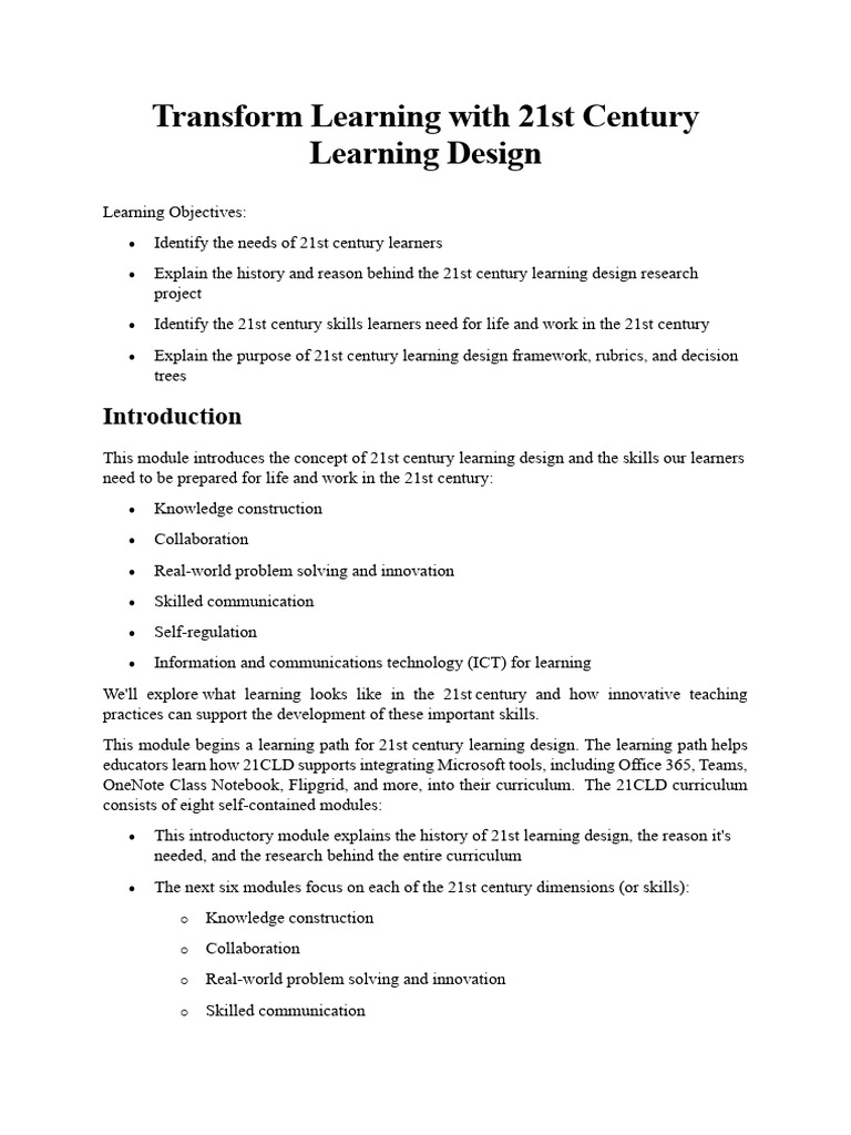 Transform Learning With 21st Century Learning Design Pdf