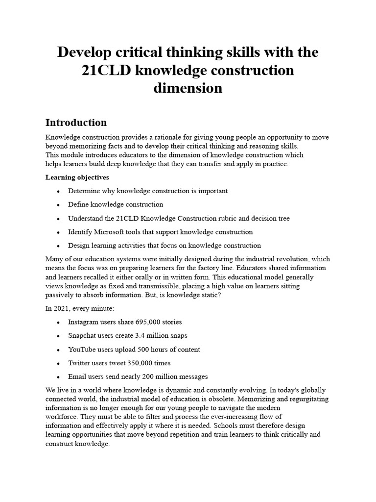 Develop Critical Thinking Skills With The 21CLD Knowledge Construction ...