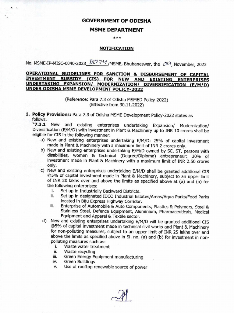 Government of Odisha Msme Department: Notification | PDF