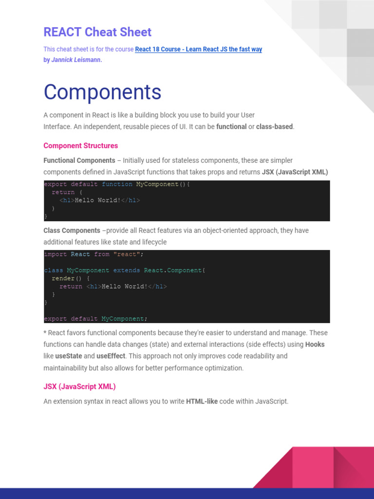 REACT+Cheat+Sheet+ | PDF