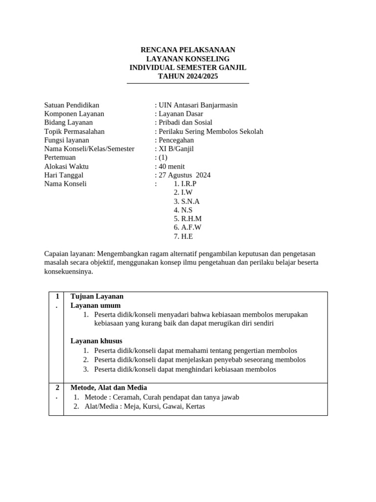 RPL Konseling Individu Rahmilati | PDF
