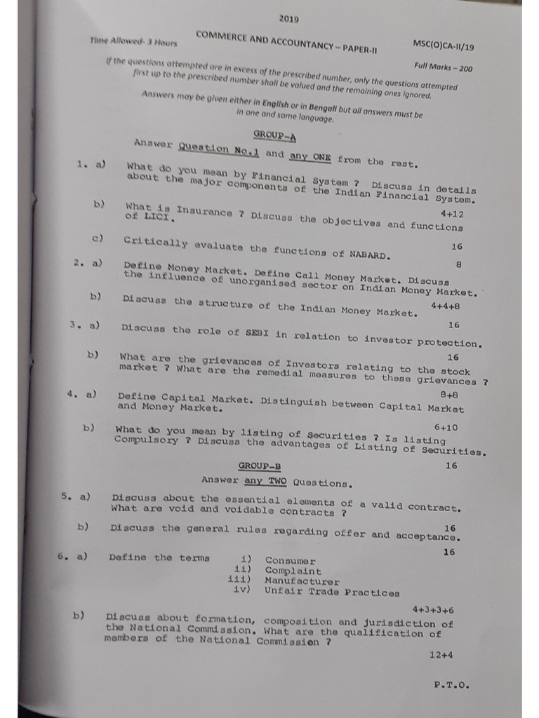 W.B.C.S. Main Examination 2019 Optional Commerce and Accountancy ...