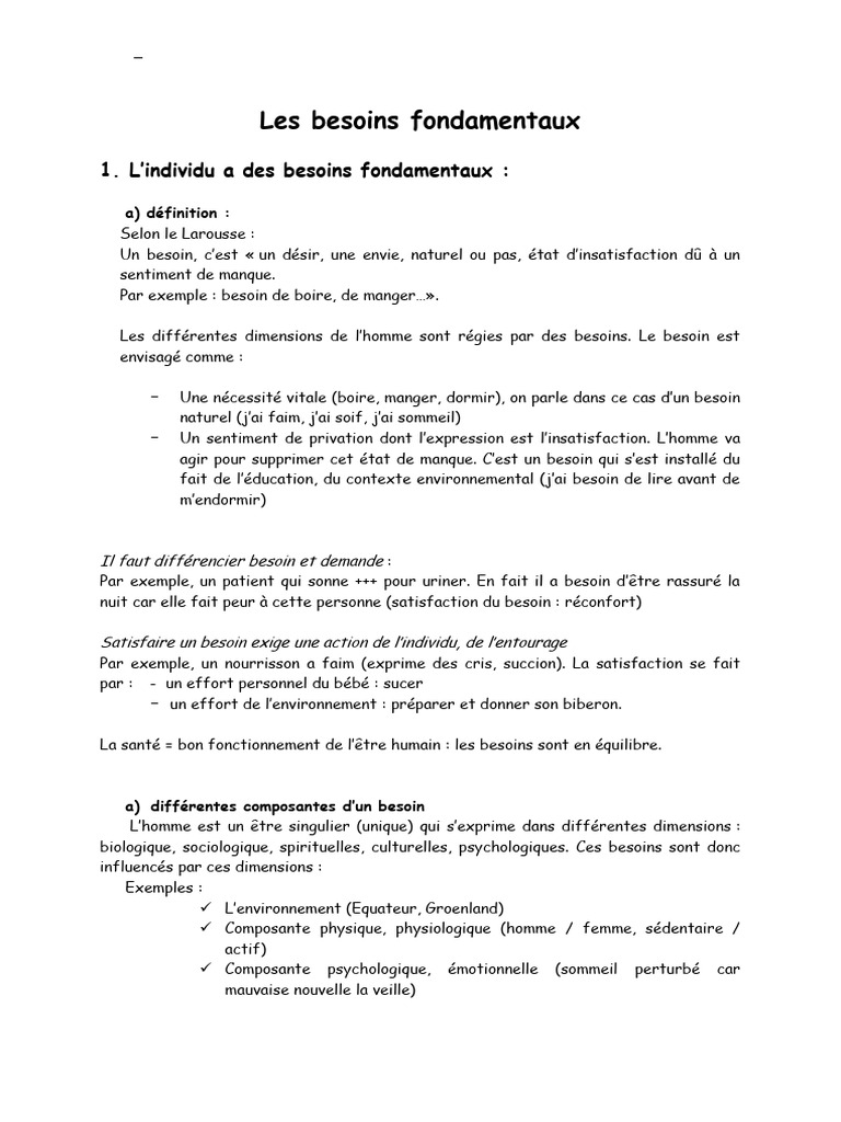 Les Besoins Fondamentaux | PDF