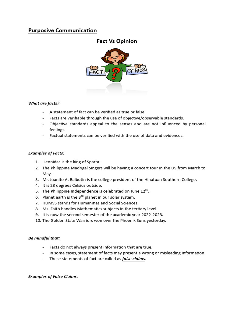 Facts Vs Opinions Pdf
