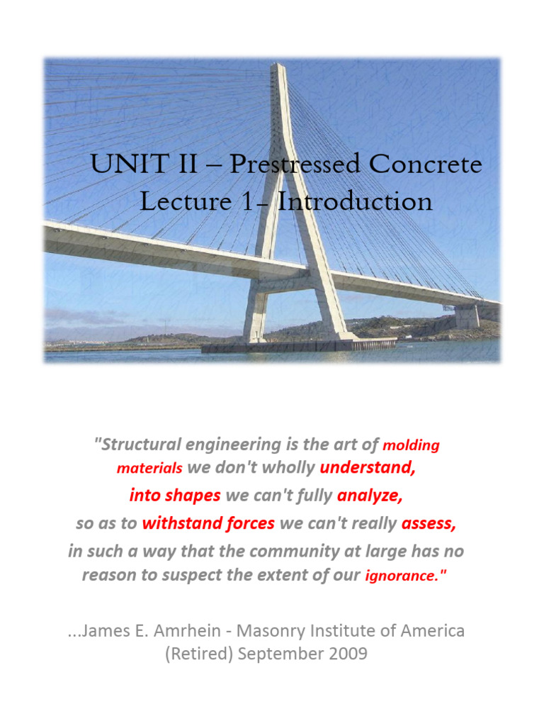 Prestrssed Concrete Lecture 1 Introduction Pdf Prestressed