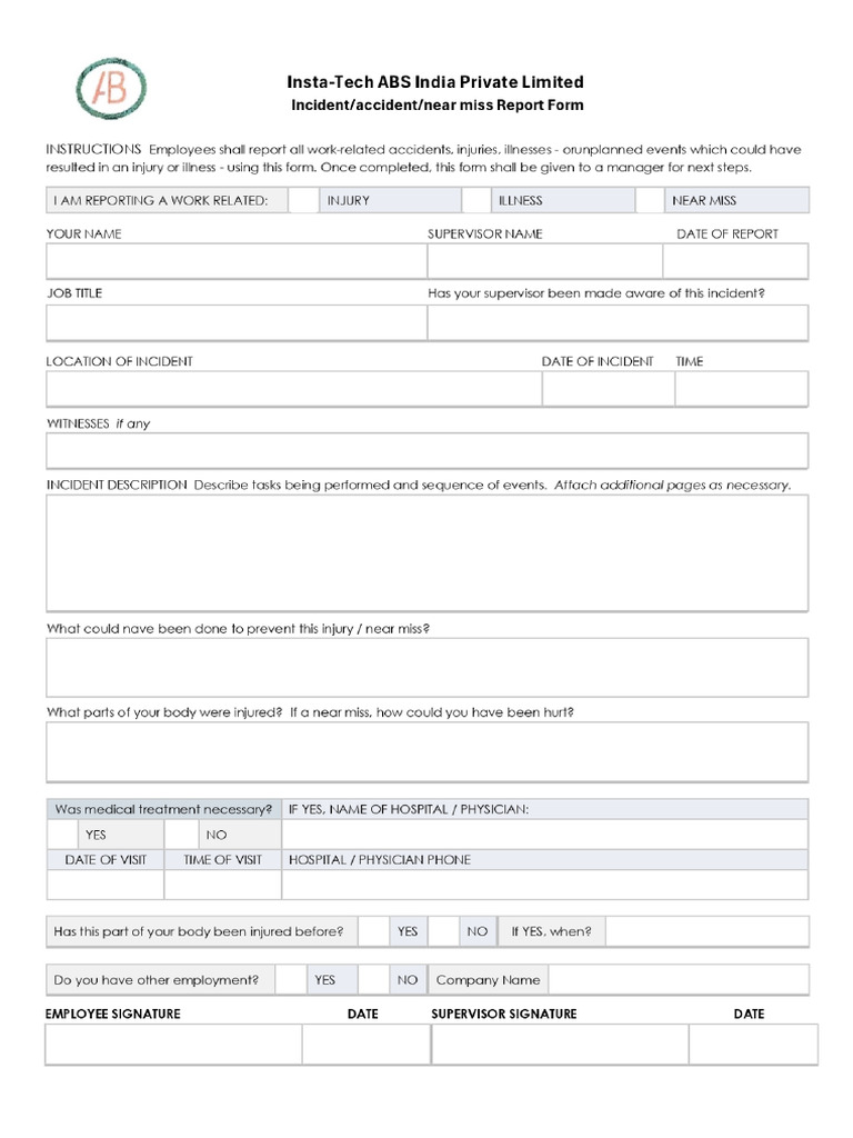Incident - Accident - Near Miss Report Form | PDF