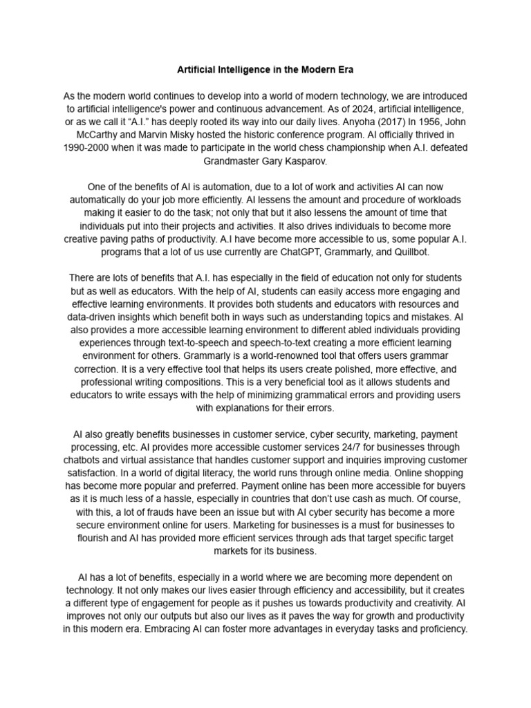 Artificial Intelligence in The Modern Era | PDF