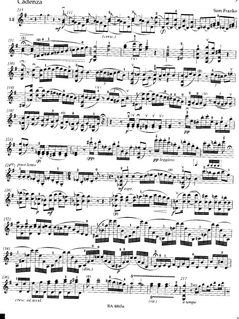 Mozart Cadenza Violin Concerto 3 Musical Compositions Violin