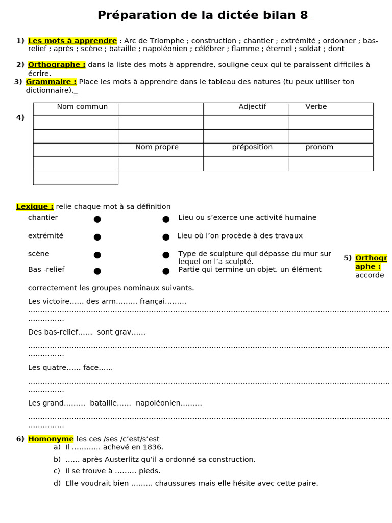 Préparation Dictée N 8 | PDF