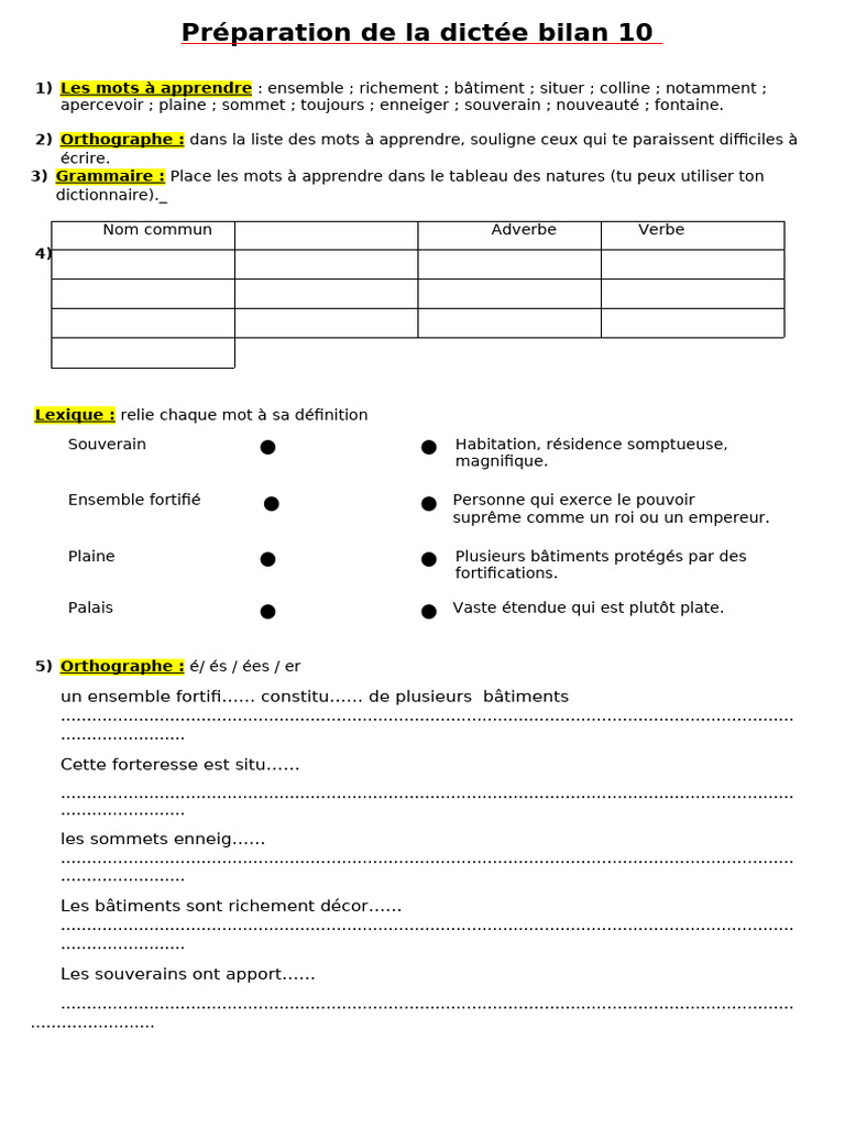 Préparation Dictée N 10 | PDF