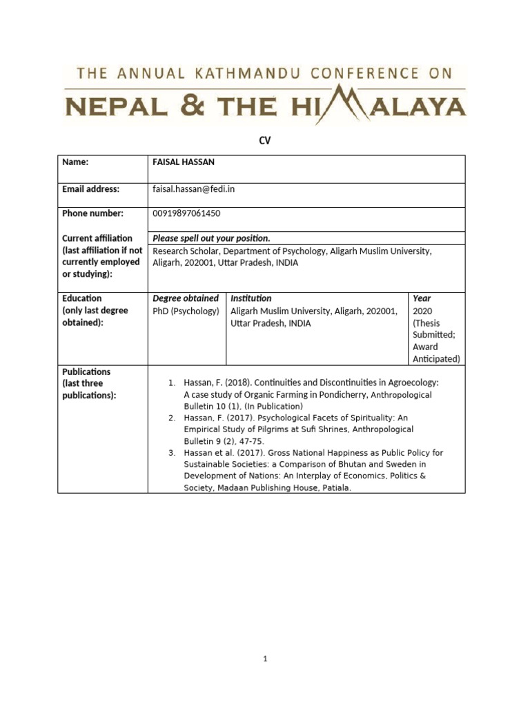 Annual Kathmandu Conference CV Template 2019 | PDF