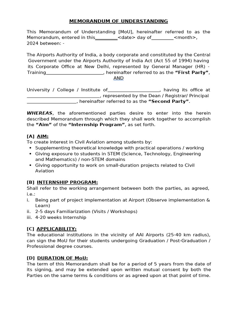 Mou Internship Pdf