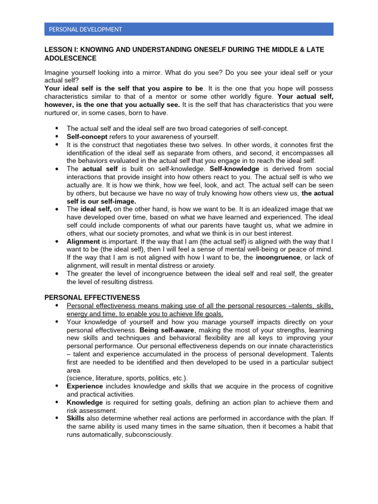 PERDEV NOTES Lesson 1 4 | PDF