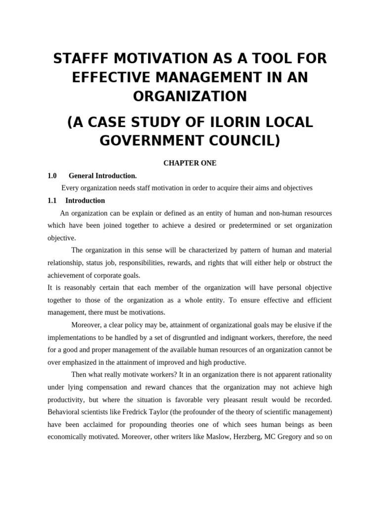Stafff Motivation As A Tool For Effective Management in An Organization ...