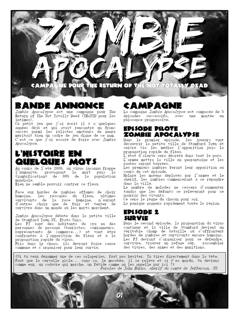 JDR Zombie Apocalypse - The Return of The Not Totally Dead | PDF