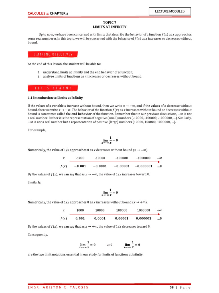 Module 7 Limits at Infinity | PDF