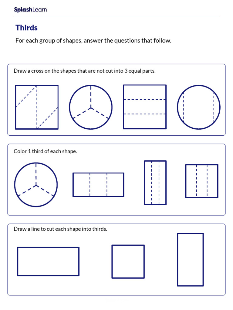 Partitioning Shapes Into Thirds Worksheet | PDF