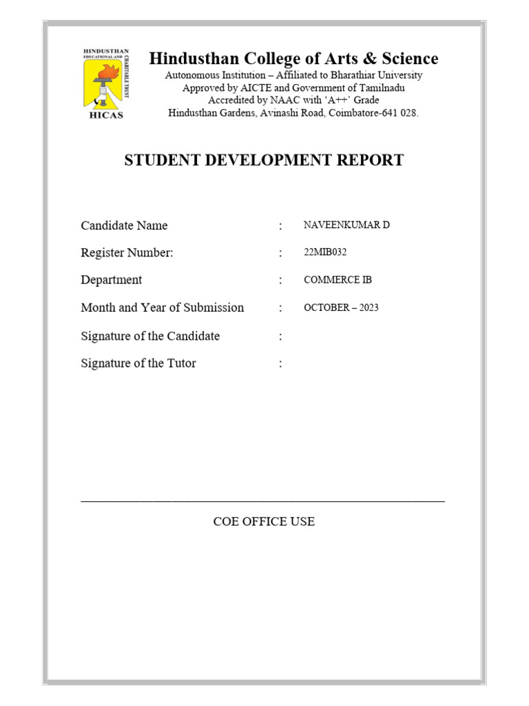 Student Development Report - Naveenkumar D | PDF