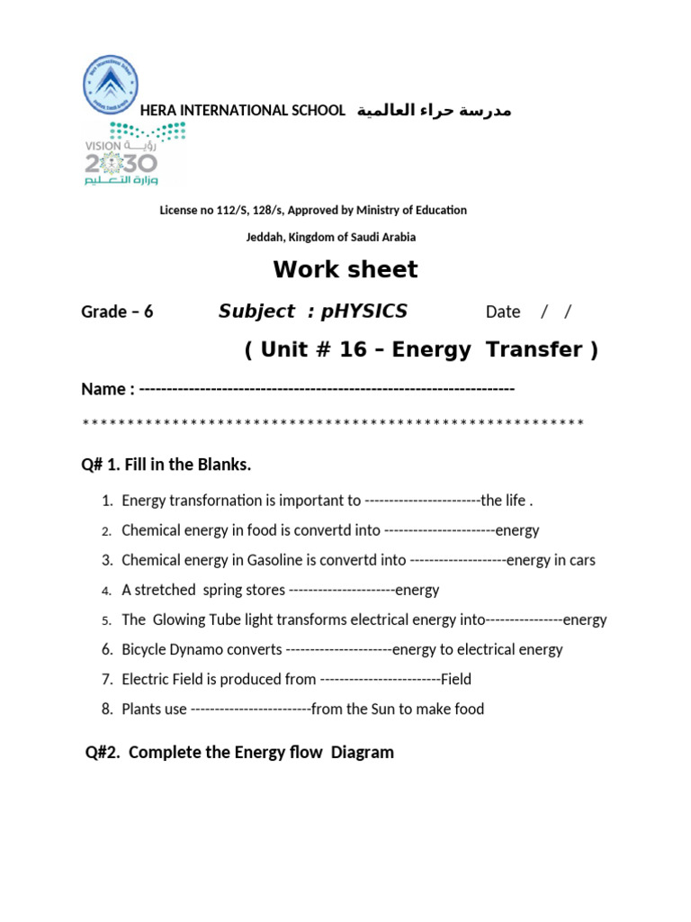 Work Sheet Physics Unit 16 - G - 6 | PDF